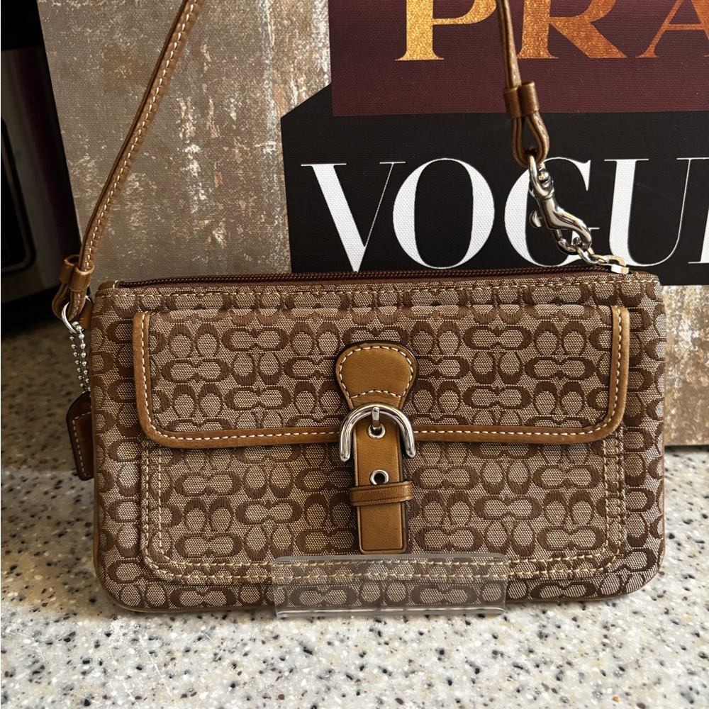 Brown Coach Canvas Signature Wristlet